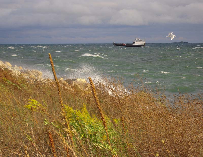 Washington Island Ferry boat crossing the lake in rough water
