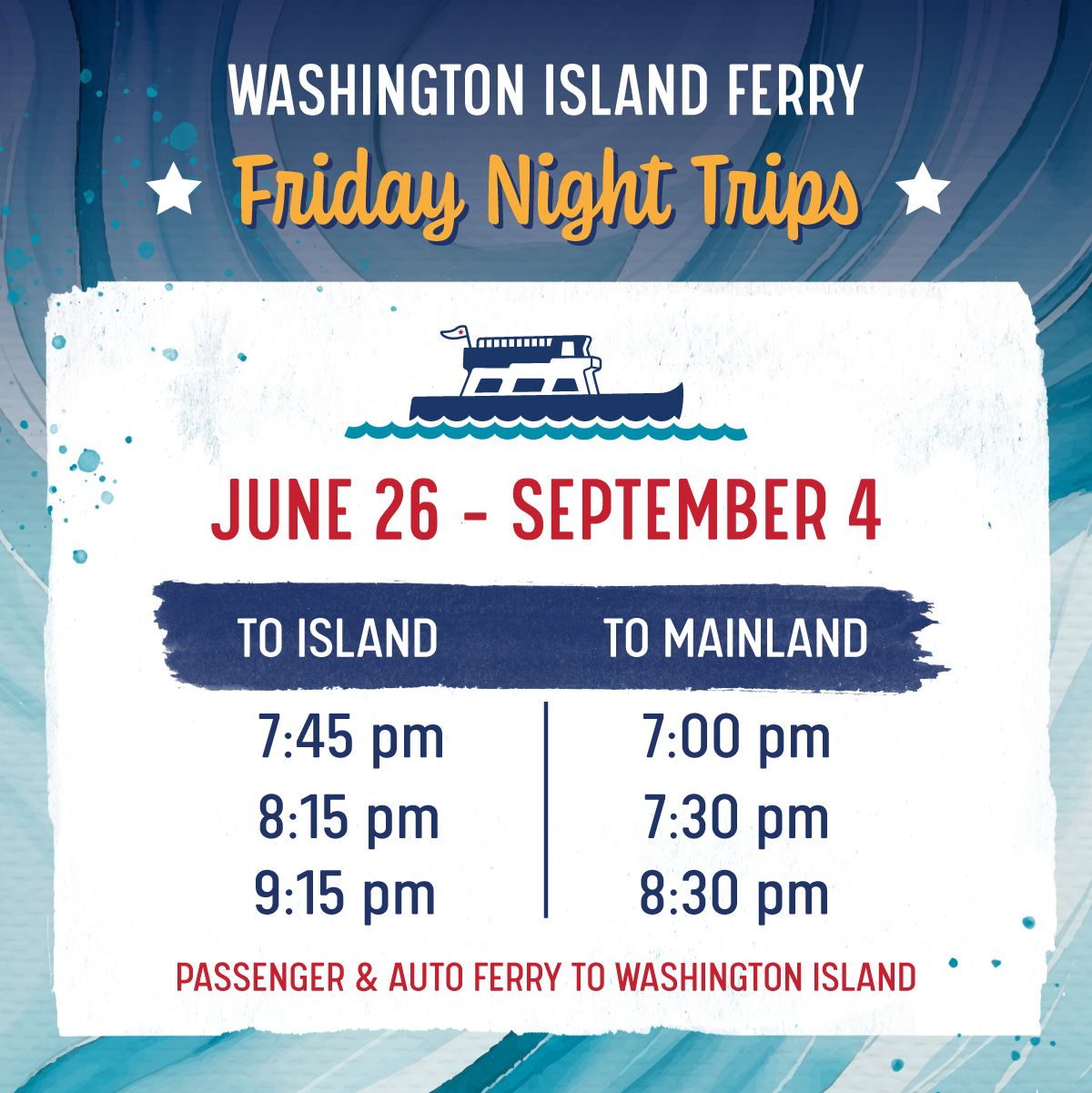 Washington Island Ferry schedule 2026-06-26 - 2026-09-04