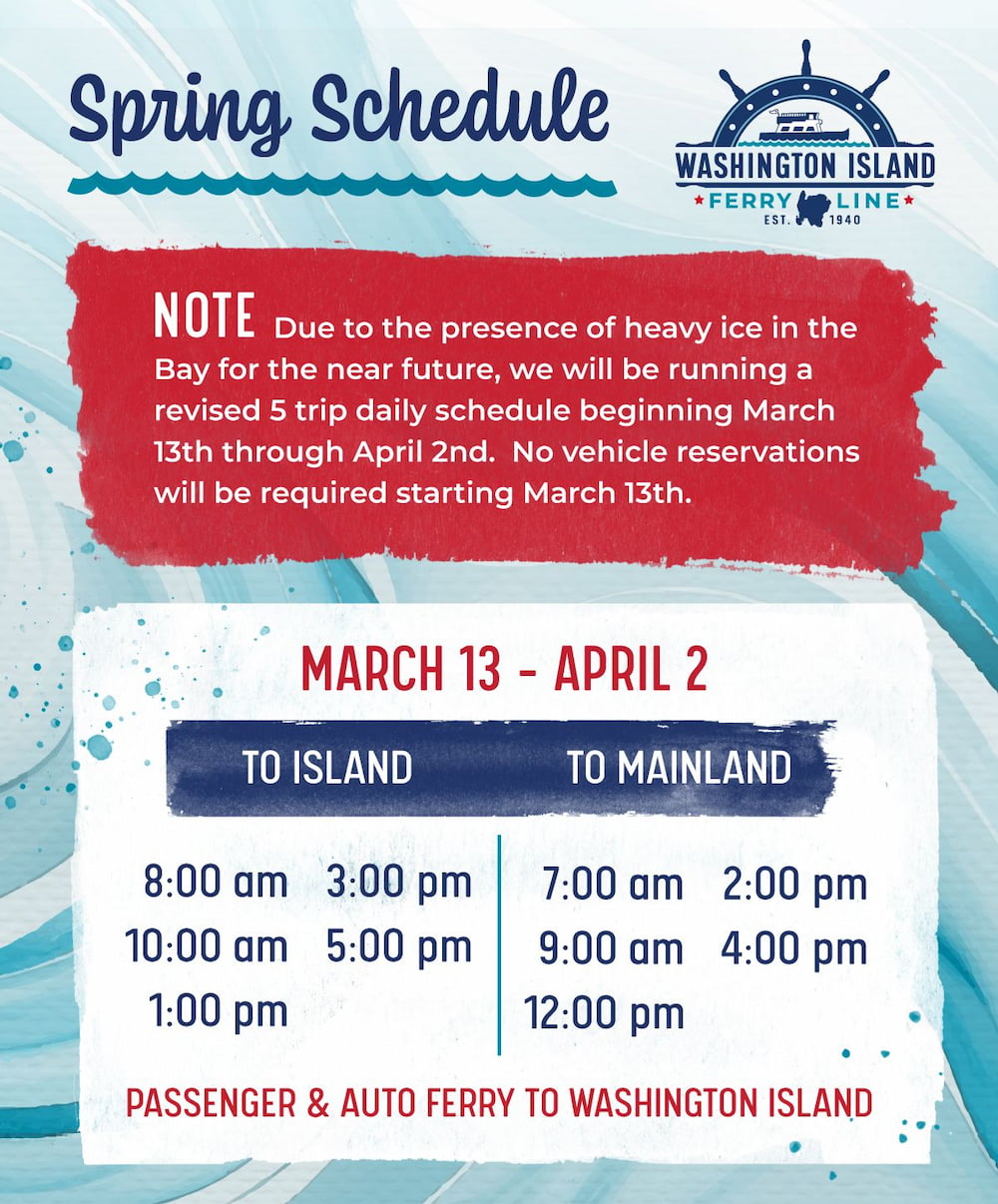 Washington Island Ferry schedule 2026-03-13 - 2026-04-02