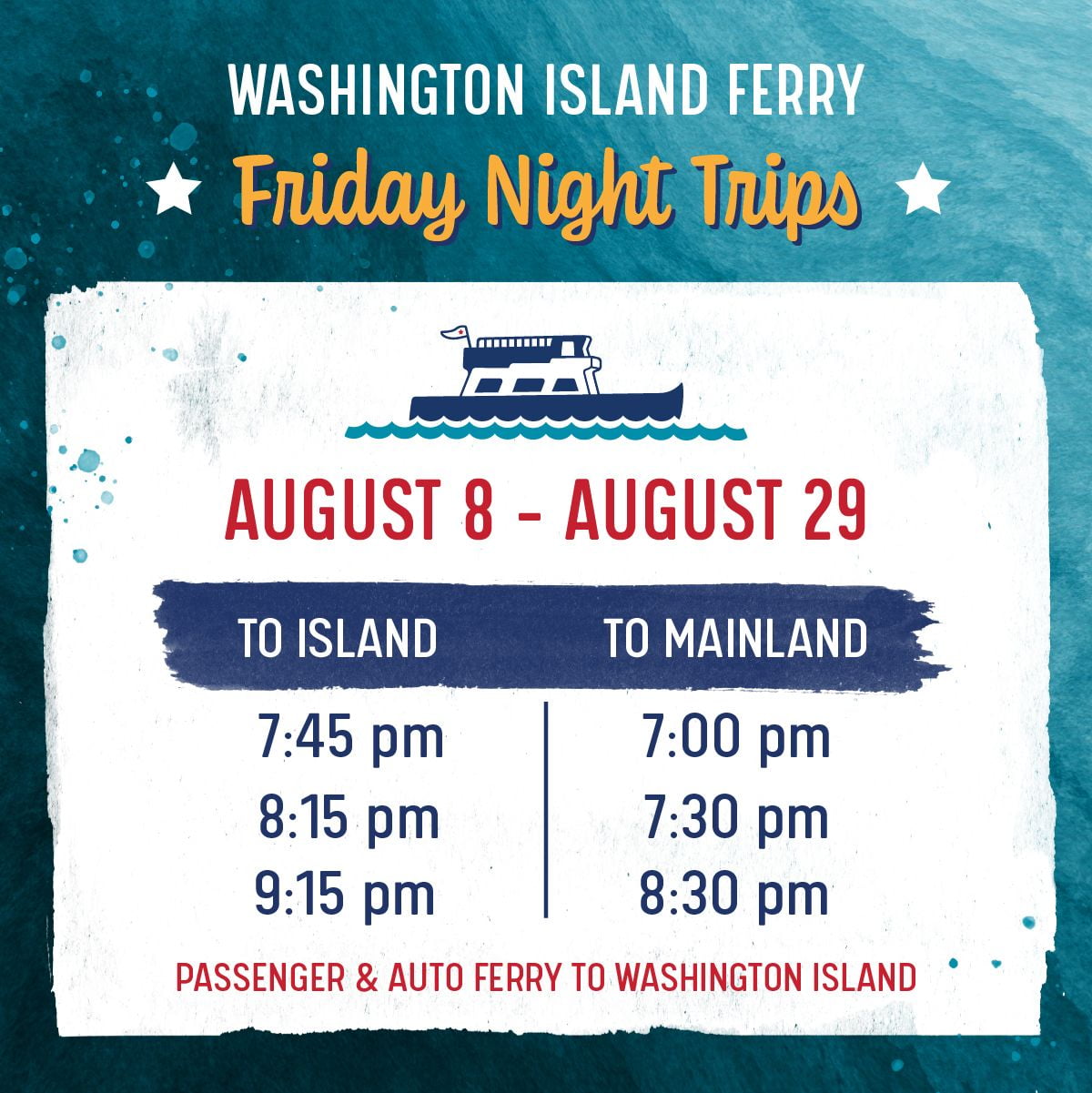 Washington Island Ferry schedule 2025-08-08 - 2025-08-29