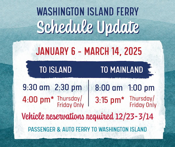 Washington Island Ferry schedule 2025-01-06 - 2025-03-14