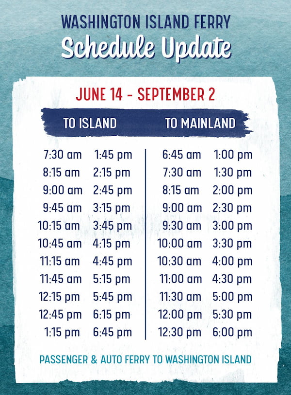 Washington Island Ferry schedule 2024-06-14 - 2024-09-02