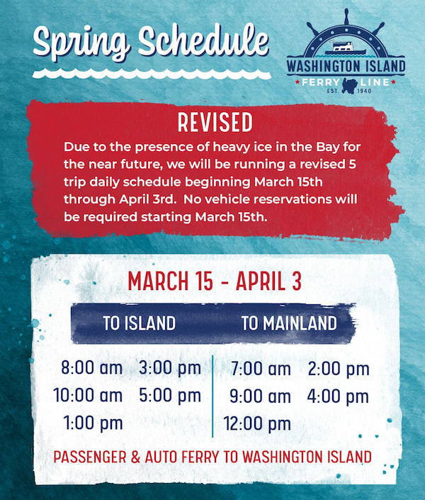 Washington Island Ferry schedule 2025-03-15 - 2025-04-03