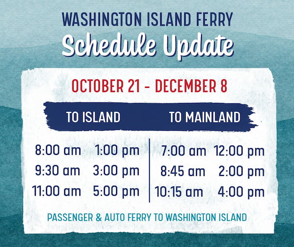 Washington Island Ferry schedule 2024-10-21 - 2024-12-08